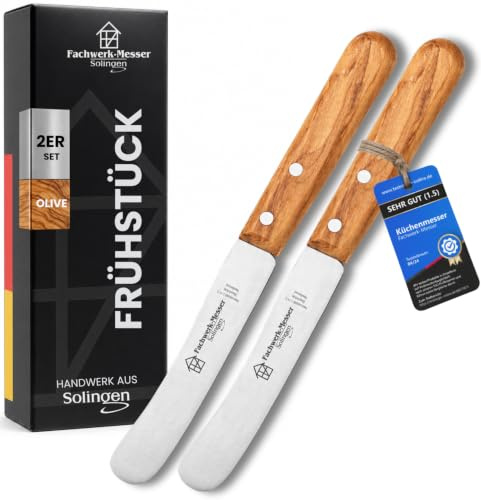 Buckelsmesser 2er-Set, Olivenholzgriff, Made in Solingen/Germany | Zwei Frühstücksmesser mit Olivenholzgriff, rostfreier Klinge und glattem V-Schliff für eine Brotzeit aus Deutschland