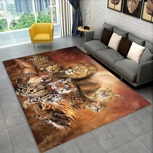 3D Gedruckt Bettvorleger rutschfeste Area Teppich, Tier Leopard Tiger Löwe Wolf 3D Optische Illusion Teppiche Weich Flanell Bodenteppich Wohnzimmer Schlafzimmer Throw Runner Teppiche Low P-1679812145