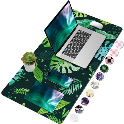 BLESWIN Schreibtischunterlage Grün, 80x40cm Laptop Tischunterlage mit PU-Leder und Rutchfeste, Office Mauspad Multifunktionales, Leicht zu reinigende Tischunterlage, Tischschutz Unterlage