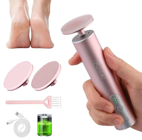 Kredioo Electric Foot File Rechargeable Feet Callus Remover, Safe for Skin | Smooth Cracked Heels, Corns, Dead Hard Dry Skin, for Women's Men's Feet, 2 Nano Glass Head, 1 Brush, USB Charging