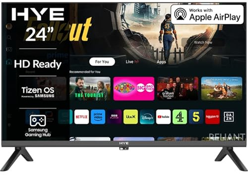 HYE 24 12V LED Smart TV - HD Ready, Samsung Tizen OS & Gaming Hub, Black | Apple AirPlay, Alexa & Bixby Voice Control, HDR, Bluetooth, WiFi, 3x HDMI - Perfect For Campervans, Caravans & Boats