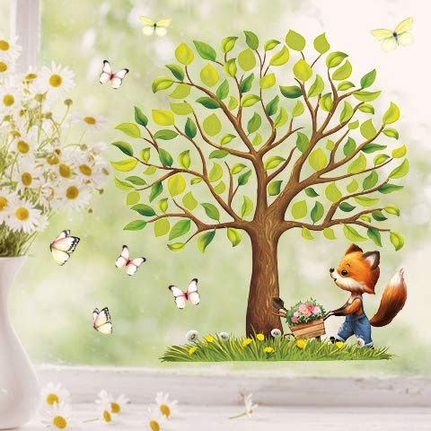 Wandtattoo Loft Fensterbilder Frühling Fuchs und Baum Motiv – A2 Bogen, Wiederverwendbar – Frühlingsdeko Fenster, Frühlingsbild Fenster, Fensterdeko Frühling, Fensterfolie Frühling Selbstklebend