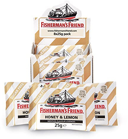 Fisherman's Friend Honey and Lemon Sugar Free Menthol Lozenges, Pack of 8 (25 g)