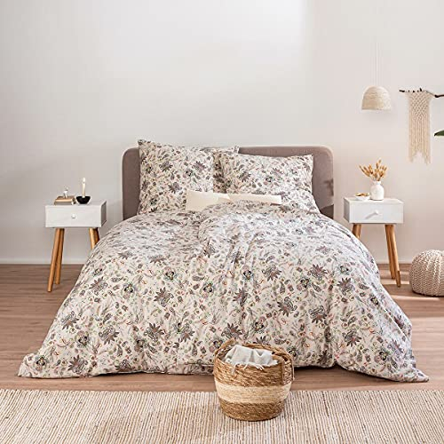 ESTELLA Biancheria da letto in flanella fine Novara crema, 1 copripiumino 155 x 220 cm + 1 federa 80 x 80 cm
