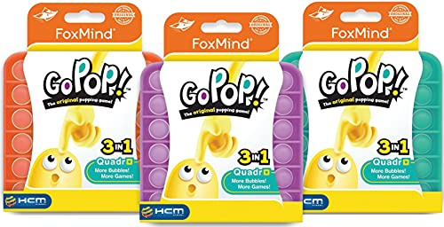 GoPop Quadro - Das Original - Trend Fidget, Bubble, Push Pop, Reisespiel, Logikspiel, Alltagsstress, Nervosität - HCM Kinzel - 55184 Lila, Türkis, Orange