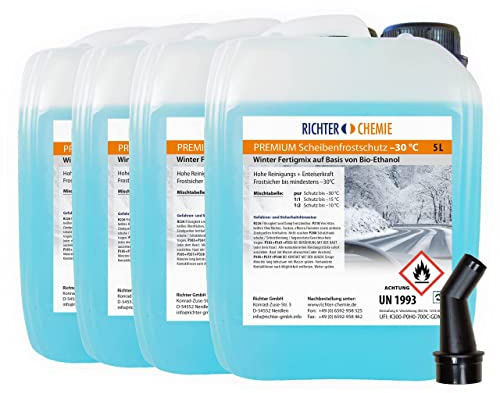 Richter Chemie 20L (4 x 5 Liter) Premium Scheibenfrostschutz -30°C Wischwasser Fertigmix Auto Scheibenwaschanlage Citrus Duft