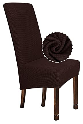 Chickwin Stuhlhussen XL Große Größe, Jacquard Stuhlüberzug 1 2 4 6er Set, Elastisch Stretch Universal Stuhlbezug Stuhl Protector Waschbar für Küche Hochzeit Hotel Bar (Braun,4 Stück)