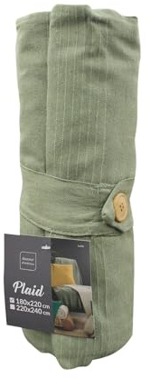 Douceur d'intérieur, Plaid Lucile Salbei, Polyester-Baumwoll-Mischgewebe, einfarbig, 180 x 220 cm