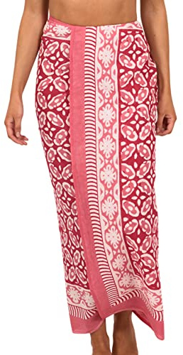 Pachamama kvinnor 100 % bomull sarong handtryckt blommönster cool sommar strand täcker upp pareo omlottkjol 180 x 110 cm, Rosa, one size
