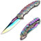 YiMai Cuchillo Plegable, Navaja de Bolsillo con cerradura grabado patrón mango, Cuchillo Plegable para Acampar, Pesca, Caza, Senderismo (Color degradad)