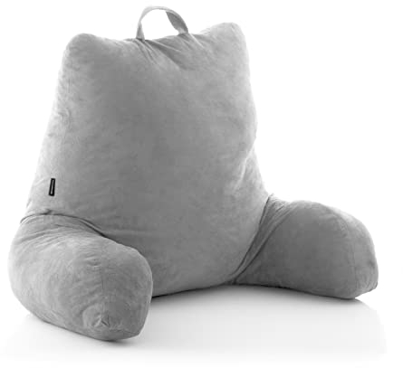 InnovaGoods Huglow Lesekissen mit Armlehne, für Sofa, Bett und Teppich, Lendenwirbel-Lesekissen mit Tragegriff, ergonomisch, verhindert Unbehagen und Schmerzen, Grau