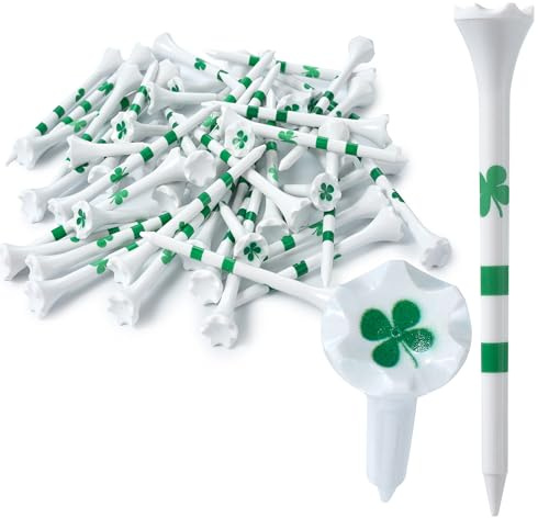 NorthPointe Golf Tees Plastic Combo Length Pack of 50 Includes (40 Count) 3 ¼” Plastic Golf Tees + (10 Count) 1½ Plastic Short Tees for Irons, Hybrids, Par Threes (Four Leaf Clover/Shamrock)