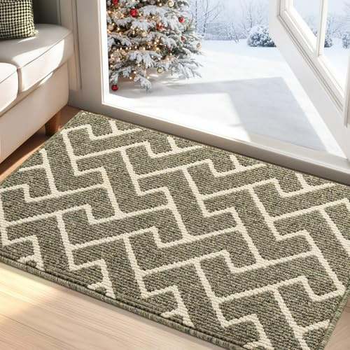 Biscpro Indoor Door Mats,60x90cm Door Mat Non Slip Backing,Dirt Trapper Mat Absorbent Non-Slip Doormat for Entrance,Inside,Kitchen,Front Back Door,Pets and Garden-Green