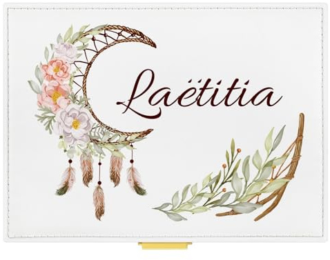 Maverton Boîte à Bijoux à personnaliser pour petite fille - Coffre à trésors à 3 niveaux avec miroir intérieur avec votre Cadeau personnalisé rangement bijoux Cadeau femme anniversaire -attrape-rêve