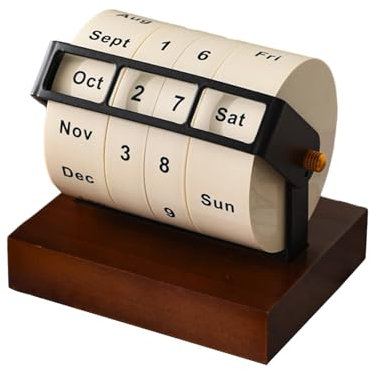 LOVIVER Tischkalender, Drehkalender aus Holz, Foto-Requisiten, Monat, Woche, Tag, Datumsanzeige, r Kalender, für Tischplatte
