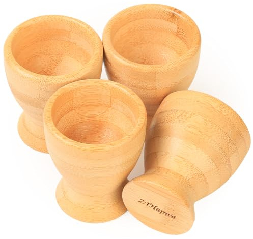 ZTHapwa Egg Cup, Bamboo Wooden Egg Cups Set of 4 for Soft Boiled Eggs for Daily Breakfast, Multipurpose Egg Holder for Makeup Sponge/Kitchen Countertop Decorations/Air Plant Holder/Holiday Gifts