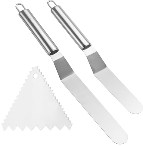Edelstahl Winkelpalette Torte, 2 Stück Streichpaletten für Torten mit Icing Spatula, Kuchenmesser Tortenmesser Streichmesser aus Edstahl Torten Spachtel für Verteilen von Sahne Kuchen Backen(Silber)
