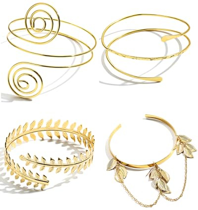UEMXIYU 4 Pieces Arm Cuff Upper Arm Band Cuff Bracelet Bangle for Women Adjustable Armband Set (Gold)