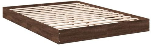 VidaXL Cadre de Lit Double en Chêne Marron 140x200 cm - Bois d'Ingénierie, Meuble de Chambre à Coucher, Sommier, Lit de Palette à Panneaux
