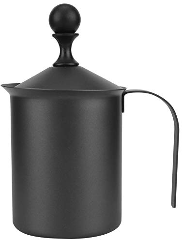 Kuuleyn Manual Milk Creamer Hand Pump Frother Cappuccino Latte Coffee Foam Pitcher Japanese Style Stainless Steel Manual Milk Frother Double Mesh Coffee Foamer Creamer (400cc)