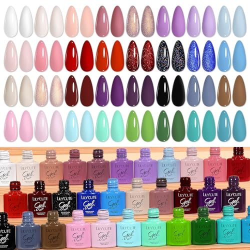 LILY'CUTE UV Nagellack Set, 36 Stück Gel Nagellacks mit Glossy Matte Top und Base Gel Coat Schellack Nagellacks Grau Nude Weiß Farbgel für Nagelstudio Design Starter Maniküre Geschenkset