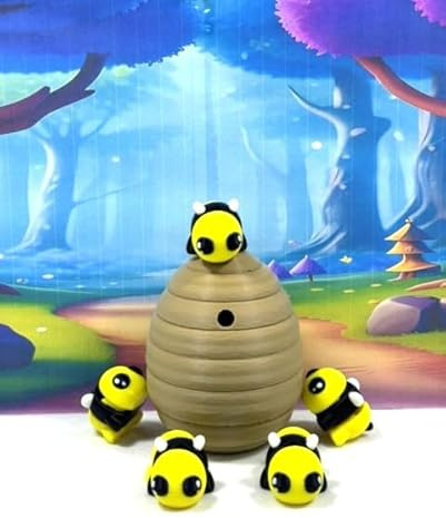 5pcs 3D Printed Mini Bumble Bees Fidget Toy, Articulated Tiny Bees with Beehive Egg, Fidget ADHD Autism Toy, Mini Gift Idea AMBEES-5X