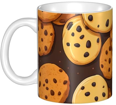 WHJDPP Cookies Food Chocolate Chip Kekse Bild Tasse Keramik Tassen für Cappuccino, Latte, Müsli, Joghurt, Milch, heiße oder kalte Getränke, Mikrowelle