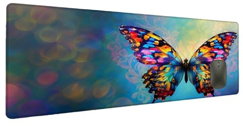 Mauspad XXL 1200x600mm Farbe Mousepad Groß Schreibtischunterlage Schmetterling, Gaming Mauspad Gadgets Schreibtisch Zubehör, Wasserdicht Mouse Pad rutschfeste Vernähte Kanten Verbessert Präzision Q-9