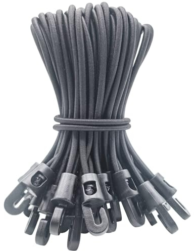 WMZOBH Bungee Cords with Hooks 25 Pcs - 6 Inch Elastic Short Bungee Ropes with Hooks, Small Tarpaulin Hooks (Black)