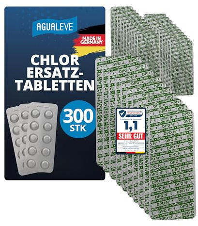 AGUALEVE® 300 compresse di prova Rapid Pool senza cloro (DPD1) | per test di agitazione dell'acqua della piscina | Qualità Made in Germany | con guida digitale gratuita per la cura della piscina