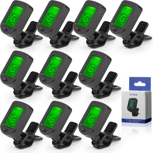 Boao 10 Pcs Guitar Tuner, Clip on Tuner with Chromatic Modes, Digital Electronic Clear LCD Display, 360 Degree Rotation for Acoustic/electric Guitar, Ukulele, Bass, Violin, Banjo, Mandolin