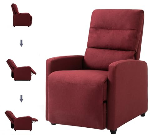 Mingone Relaxsessel, Fernsehsessel mit Liegefunktion, TV-Sessel Modern Schmal Loungesessel Liegesessel mit 155° Liegefunktion bis 150kg aus Leinenstoff für Wohnzimmer, Schlafzimmer Rot