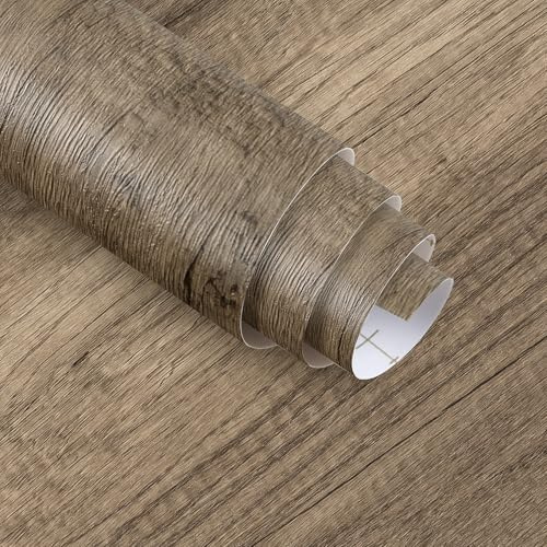 JSEVEM 122CM×2M Thick Light Brown Grey Wood Wallpaper Peel and Stick Removable Matte Textured Gray Wood Grain Contact Paper Vinyl Wrap Self Adhesive Wooden Furniture Sticker for Drawer Kitchen Cabinet