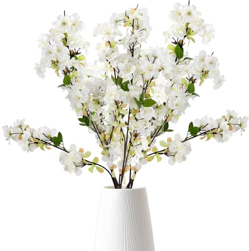 4 Branches Fleurs De Cerisier Artificielles, Fleurs Artificielles Deco, Branche Decorative, Blanc, Pour Balcon, Banquet, Fenêtre, Mariage, Salon, Maison, Bureau, Décoration De Fête De Mariage