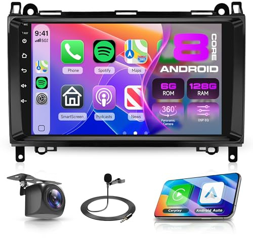 8-kärnig 6G+128G Android bilradio för Mercedes Benz A/B-klass W169 W245 B200 W639 Vito Viano W906 Sprinter Trådlös Carplay Android Auto Navi WIFI 360° Panorama 9-tums radio Bluetooth FM/RDS/DSP EQ/SWC