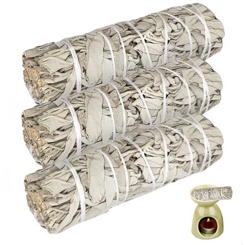3 Weißer Salbei, Weisser Salbei Räuchern, Premium Räucherbündel 100% kontrollierte und nachhaltige Ernte, Beseitigt Negative Energien, für spirituelle und energetische Rituale