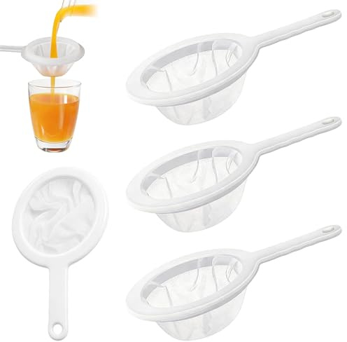 Sieb Filter, 4 Stück Nylon Sieb Mit Griff, 100/200 Mesh | Feines Sieb Küche mit Griff, Ultrafeines Trichterfilter, Kaffeesieb Plastiksieb für Saft Milch Kaffee Sojamilch (24×14,8cm)