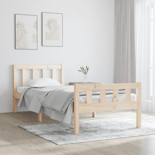 Ordellia Massiv träsäng, furu, naturligt trä, sängram enkelsäng, 75 x 190 cm, robust ribbotten, sovrumsmöbler, hållbar plattformssäng utan madrass