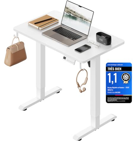 WOLTU Höhenverstellbarer Schreibtisch Elektrisch, 80 x 48 cm, Weiß