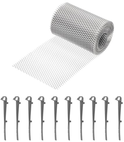 QUARKZMAN Rotolo Di Griglia Per Grondaia In Alluminio, 20 Piedi X 5.9 Pollici Griglia Per Grondaia, RinResistenzata Protettore Foglie Con Clip Grigie Da Foglie, Rametti, Rami, Detriti