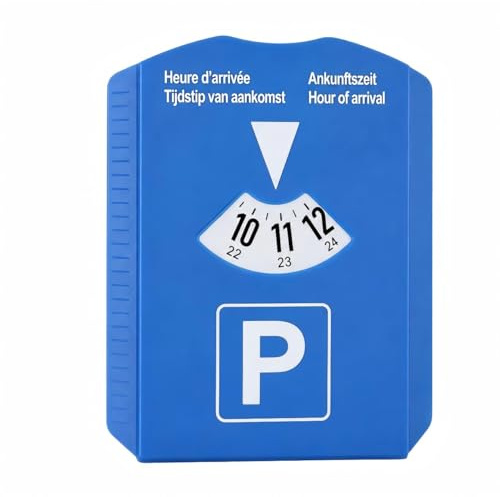 FMPXYYA Disco de Aparcamiento 5 en 1 ABS Multilingüe 15.5x12x0.6 cm Indicador de Hora Parking para Coche Moto Caravana Accesorio Vehículo Fácil Lectura Negro