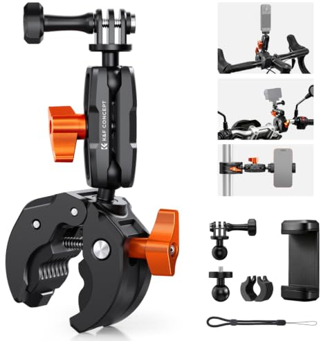 K&F CONCEPT Motorcycle Bike Clamp Mount 360° BallHead for Action Camera | Adjustable Handlebar Clamp Mount for Cycling/Motorcycle/Bicycle/Handbar/Round Tube(0.31-1.85), MS66