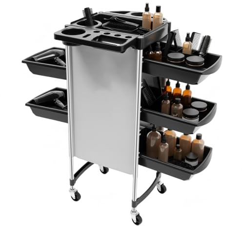 Carrito para peluqueros de 6 niveles con 5 cajones, carrito de salón con ruedas, almacenamiento profesional de acero inoxidable, bandeja de trabajo 52,5 x 36 cm, bandeja multifuncional, taller de