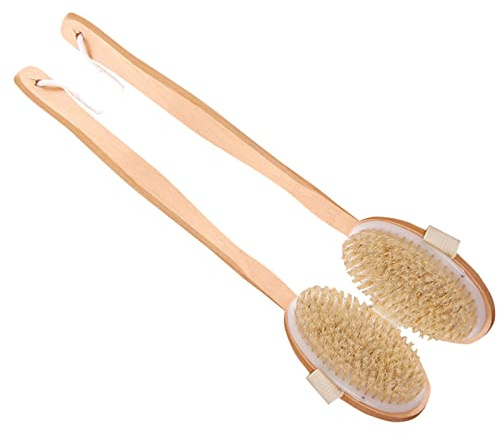 MCUILEE Holzbürste Badebürsten Körperbürste Massager Duschbürste Langer Griff Bad Rückenbürste mit weichen Borsten (2 Packung)