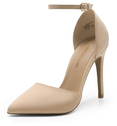DREAM PAIRS Women's Oppointed-Lacey Pointed Toe Ankle Strap High Heel Stiletto Pumps Wedding Dress Shoes,Size 6,Nude/Suede,Oppointed_Lacey