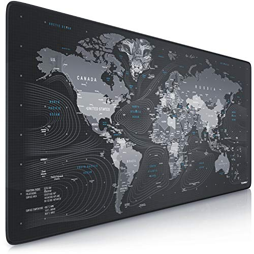 TITANWOLF XXL Speed Gaming Mouse Pad Mouse Mat 900 x 400 x 3mm - XXL mousepad - Table mat large size - improved precision and speed - World Map