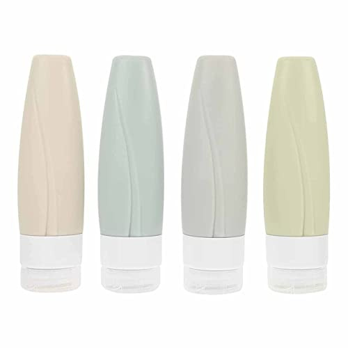 qisheng 4 Stück Auslaufsichere Reise Container und Reise Toilettenartikel Set Silikon Reiseflaschen Portable Travel Döschen für Shampoo Creme Spülung Lotion Körperpflege mit Transparent Kulturbeute