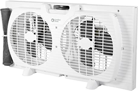 Comfort Zone CZ319WT2 - Ventilatore a doppia finestra, 22,9 cm, con controllo del flusso d'aria reversibile, estensioni di blocco automatiche e interruttore ventola a 3 marce, regolazione silenziosa