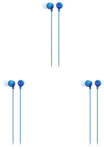 Sony MDR-EX15AP - Cuffie in-ear con microfono, Auricolari in silicone, Blu (Confezione da 3)