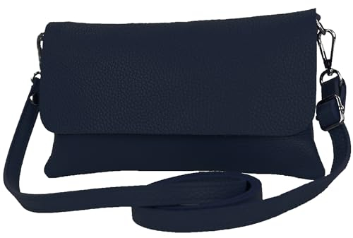 modamoda de T226 Damen Leder Clutch Umhängetasche Abendtasche Small handmade in Italy, Farbe:Dunkelblau